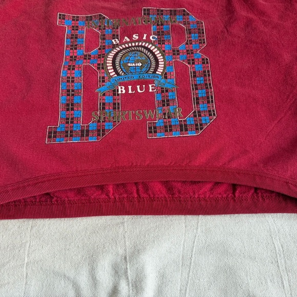 VTG 90s L/XL One Way Street Boxy CroppedSweatshirt Red Plaid Graphic Made in USA - Picture 4 of 10